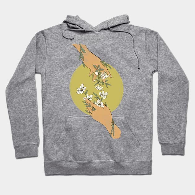 Gemini Zodiac Hands and Flowers Hoodie by ECMazur